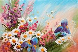 Renkli Efektler ve Çiçek - Kanvas Tablo