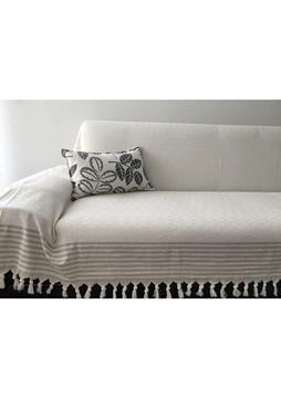 Coperta Kolları Örten Pamuklu Koltuk Örtüsü Krem zemin-Vizon çizgili