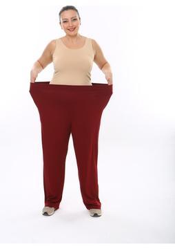XL Modam Kadın Büyük Beden Türlü Viskon Baharlık Yazlık Bordo Pantolon