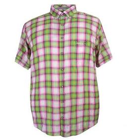 Büyük Beden Erkek Gömlek İnce Ekose Kısa Kol Fıstık Yeşili