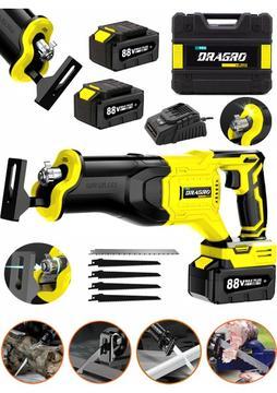 Dragro 88 V 10 Ah Çift Akülü Tilki Kuyruğu Ağaç Dal Kurban Kesim Makinesi+5 Adet Bıçak Şarjlı Tilki