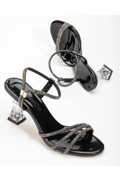 Üç Sıra  Taşlı Şeffaf Topuklu Abiye Ayakkabı