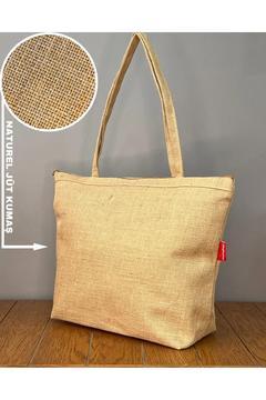 Hasır Omuz Çantası Natural Jut Dokulu Fermuarlı