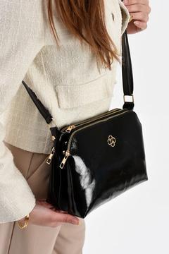 Siyah Rugan Kırışık Desenli Üç Bölmeli Omuz Çapraz Askılı Kaliteli Çanta