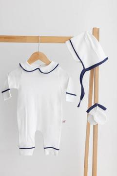 Lacivert Biyeli Bonet Şapkalı 3'lü Pamuklu Tulum Seti