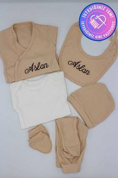 Zıbın Seti Pamuklu Yeni Doğan Bebek Zıbın Seti 6 Parça Bej Istediğiniz Ismi Nakışla Yazıyoruz
