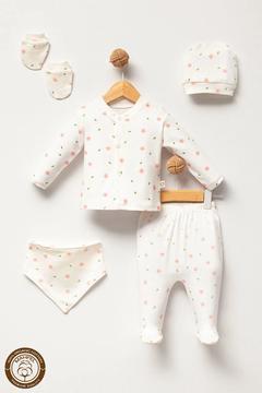 Pembe Çiçek Desenli Kız 5'li Yenidoğan Bebek Hastane Çıkış Seti