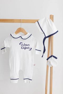 İsme Özel Baskılı Bonet Şapkalı 3'lü Pamuklu Tulum Seti