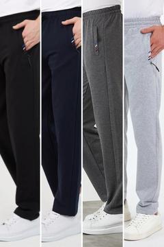 Erkek 4'lü Eşofman Altı Fermuar Cep Nakış Detaylı Düz Paça Rahat Kesim