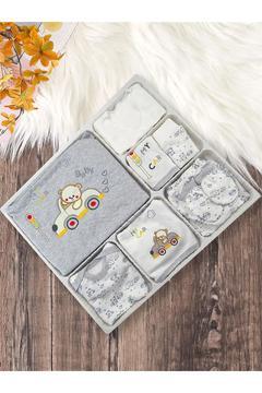 Özlem Bebe Erkek Bebek Pamuklu 10'lu Arabalı Hastane Çıkış Seti Gri 3102