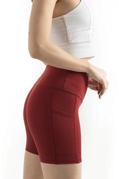 Spocket Bordo Cepli Yüksek Bel Toparlayıcı Yoga Şort Tayt 6"