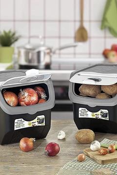 Coral 12 Litre 2'li Soğan Patates Saklama Kutusu Siyah-gri Patates Soğanlık