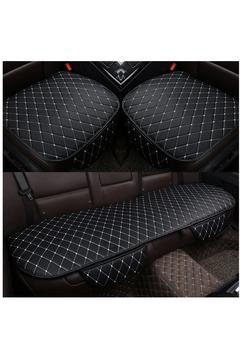 Araba Koltuk Minderi Ön Ve Arka Takım 3 Parça Aracınıza Stil Katın Siyah Kumaş Beyaz