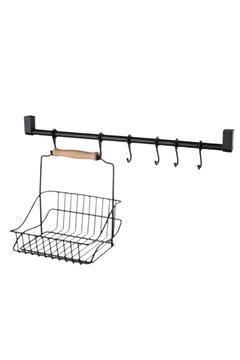 Retro Ferforje Askılı Siyah Ahşap Kulplu Düzenleyici Mutfak Sepeti (4767)