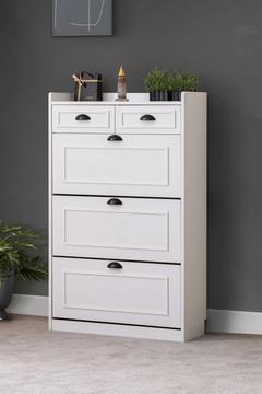 Ayakkabılık, Çırağan Ayakkabılık, Düşer Kapak Çekmeceli Ayakkabılık, Beyaz