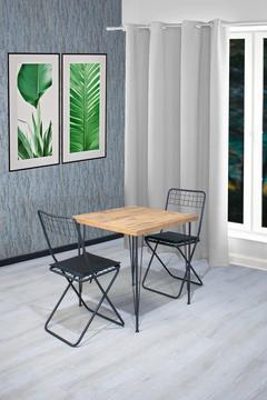 70x 70 Cm Balkon Bahçe Mutfak Katlanır Sandalye Takımı 2 Kişilik - Çam
