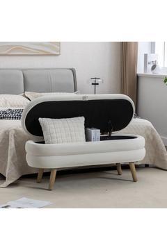 Ramsey Gürgen Ahşap Ayak Sandıklı Puf Bej Renk Babyface