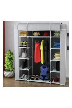 Gri Çift Yandan Raflı Bez Dolap