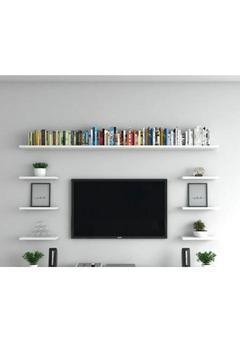 7li Beyaz Duvar Rafı Seti Yaşam Ünitesi 7li Tv Ünitesi