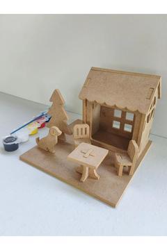 Ahşap 18 Parça Hobi Boyama Evi. Boyama Etkinliği. Boyama Seti