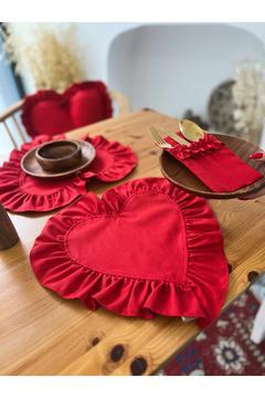 Lovely Kalp Fırfırlı Keten Supla / Amerikan Servis 2li