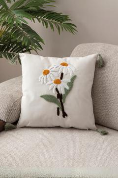 Punch Kırlent Kılıfı Nakış işlemeli Papatya Desenli Kırlent Kılıfları