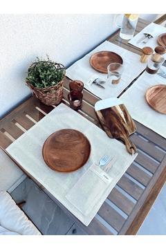 6Lı %100 Ham Keten Kaşıklık Detaylı Amerikan Servis/ Supla