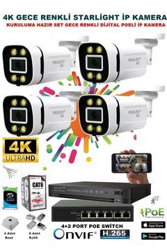 4 Kameralı Sesli 4k 1440p Full Hd Poeli Ip Kamera Gece Renkli Ultra Hd Çözünürlük Güvenlik Kamerası