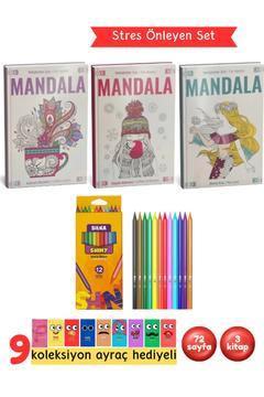 Yetişkinler İçin Mandala Boyama Kitabı Büyükler İçin Mandala Terapi Seti 3 Kitap