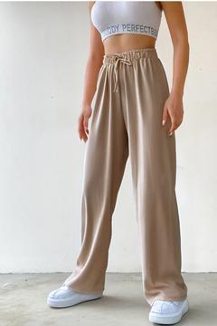 Kadın Yüksel Bel Bol Paça Salaş Lastikli Dökümlü Palazzo Pantolon