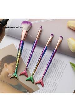 4'lü Mermarid makyaj fırça seti, kozmetik toz göz farı fondöten, allık fırça