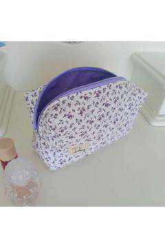 Lila çıtır çiçekler makyaj çantası - büyük boy