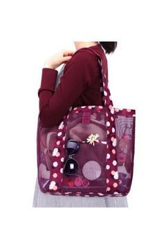 Omuz Askılı Çiçek Desenli Kum Tutmaz Kadın Plaj Çantası Bordo