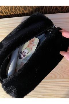 Midnight Peluş Makyaj çantası / Siyah Peluş Makyaj çantası (20*10)