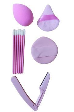 10 parça SET 3 lü makyaj Pon Ponu + Kaş ustura + 6 Adet Makyaj çubuğu 1 paket