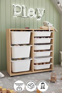 9 Sepetli Dolap Çok Amaçlı Dolap Oyuncak Dolabı Çağla Safir Meşe