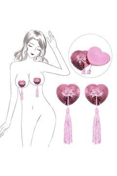 Gıdıklayıcı Püsküllü Yapışkanlı Pembe Parıltılı Kalp Şeklinde Meme Ucu Gizleyici Göğüs Aksesuarı