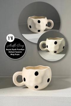 El Yapımı Seramik Siyah Puantiye Baskılı Büyük Boy Tasarım Mug Kupa Fincan | Mug Fincan Kupa Kahve K