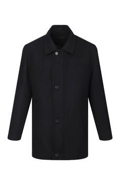 Siyah Regular Fit Bebe Yaka Yünlü Kaban