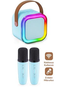 Karaoke Makinesi Bluetooth Hoparlör 2 Kablosuz Mikrofonlu Renkli LED Işıklı Set