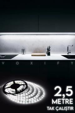 2,5 Metre Mutfak Tezgah Altı Led Aydınlatma Adaptörlü Tak Çalıştır Yüksek Şerit Led Beyaz Işık
