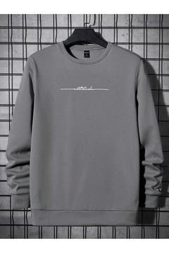 Attitude Kışlık Kışlık Sweatshirt - Füme Baskılı Oversize Şardonlu Bisiklet Yaka