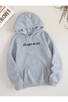 All Eyes On Me Ön Baskılı Basic Oversize Kapşonlu Unisex Sweatshirt