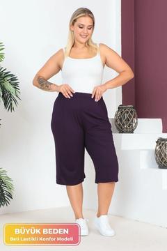 Kadın Büyük Beden Beli Lastikli Konfor Modeli Cepli Rahat Kalıp Likralı Pamuklu Geniş Paça Kapri