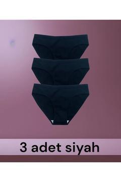 Bikini Külot 3 Lü Siyah Fitilli Kaşkorse Pamuk Likralı