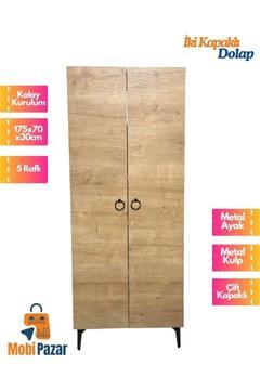 İki Kapaklı Çok Amaçlı Dolap, Banyo, Mutfak, Balkon, Kiler Dolabı, Metal Kulp-döküm Ayak, 5 Raflı