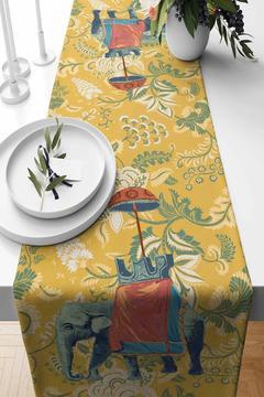 Runner Sarı Hint Fili Desenli Süet Dokuma 140*40 Cm