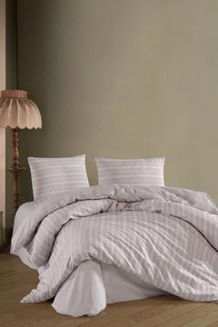 Lastikli Saten Çizgili Çift Kişilik Nevresim Takım - TAŞ