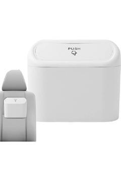 Araba Çöp Kutusu Portatif Araç İçi Taşınabilir Kapaklı Organizer Oto Çöp Kovası Beyaz