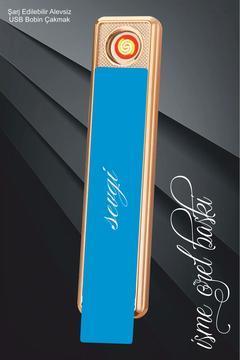 Kişiye Özel Baskılı Çakmak Şarjlı Usbli Dokunmatik Mavi Rüzgar Çakmağı Elektronik Çakmak